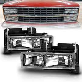 AmeriLite Crystal Chrome Clear Reaplcement Headlights Pair For 1988-2002 Chevy Pickup Truck - Passenger and Driver Side
