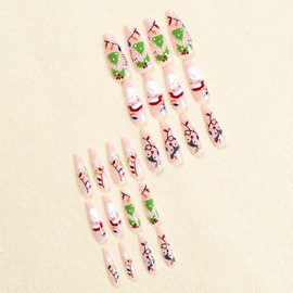 JUSTUSNX Pack of 24 Christmas False Nails Christmas Hat False Nails Short Nails Press on Nails for Women and Girls (B)