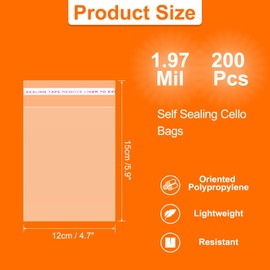 HARFINGTON 100pcs Self Sealing Cello Bags, 4.7x5.9-inch Clear Resealable Self Adhesive Bags for Cookie Bakery Clothes Packaging