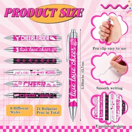 Sayglossy 24 Pcs Cheerleader Gift Bulk Cheer Ballpoint Pens Cheerleading Black Ink Retractable Writing Pens for Girls Team Sport Party Favors Senior Night Gifts(Hot Pink)