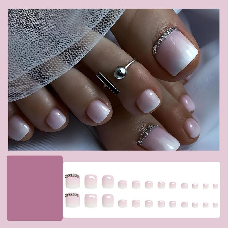 24 Pcs Purple Press on Toenails Short Square - MINGCHUN