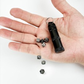 HAOMEJA Mini DND Dice Metal 7pcs Set Tiny Small Polyhedral D&D Dice Set with Portable Dice Box & Necklace & Keychain Portable & Gift Bag Apply to Dungeons and Dragons Dice (Mini Iron & Black)