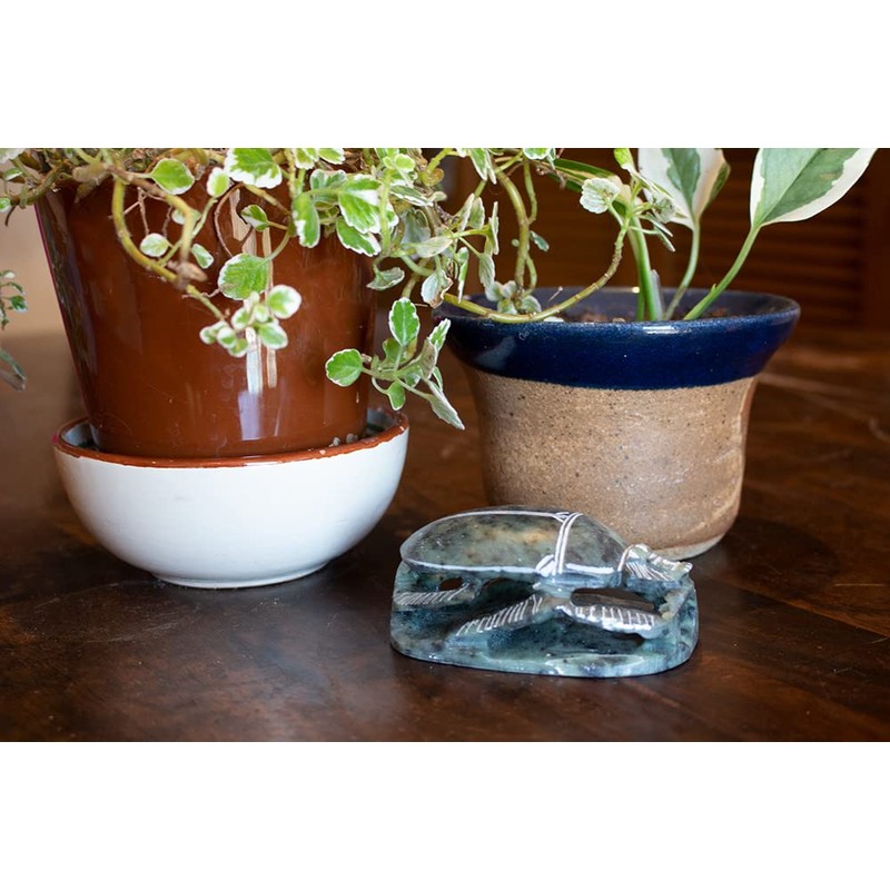 Made in Egypt- Hand Carved Soapstone Scarab - Green -