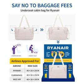 ECOHUB Ryanair Hand Luggage Bag 40 x 20 x 25, 20 L Foldable Small Travel Bag Hand Luggage for Airplane, Recycled Travel Bag with Removable Wet Bag, Ryan Air Bag 40 x 20 x 25 cm, beige