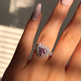 925 Sterling Silver Shiny Full Diamond Ring Cubic Zirconia Cocktail Rings CZ Diamond Ring Eternity Engagement Wedding Band Ring for Women Valentine's Day Gift Heart-Shaped Ring for Lovers (US Code 6)