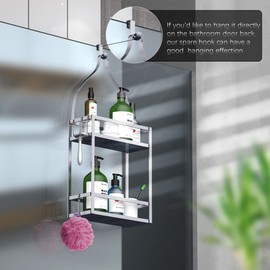 Meangood Shower Caddy, Silver Hanging Shower Caddy Organizer 10.4" x 4.5" x 22.04" Over Shower Head Big Capacity for Shampoo, Conditioner with Hooks for Razor/Sponge