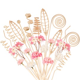 Queekay 32 Pcs Reed Diffuser Sticks Set Include 21pcs Natural Rattan Reed Wood Beads, 11 Style Fragrance Diffuser, Rattan Reed Fragrance Diffuser Replacement for Home Fragrance (Pink Color)