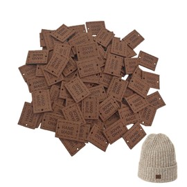 Hezhou Pack of 100 Handmade Label Handmade Leather Labels Label Handmade Labels Sewing PU Handmade Label Perforated Design for Sewing Quilts, Scarves, Hats, Bags (Square)