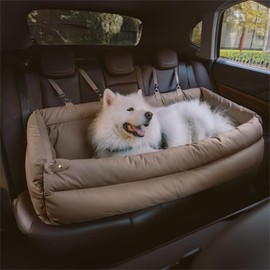 FUNNYFUZZY Dog Car Seat for Small Dogs, Waterproof Dog Car Bed with Storage Pocket, Safety Clip-On Dogs Leash, Detachable Portable Pet Carseat (Grey, 37.4 * 16.5 * 17.7 inches)