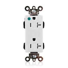 Leviton Lev-Lok Modular Wiring Device 20-Amp, 125 Volt, Decora Plus Duplex Receptacle, Tamper-Resistant, Straight Blade, Hospital Grade, Self Grounding, White, MT163-HGW