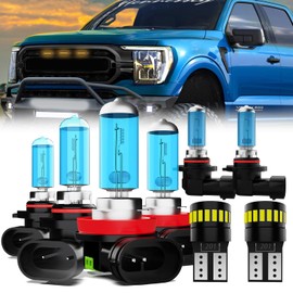 LECCIBUB Headlight Bulbs License Plate Lights Fit For Ford F150 2015-2020, 9005 High Beam + H11 Low Beam + 5202 Fog Lights Halogen Light Bulb + License Plate Lights, Pack of 8