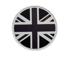 Morale Patch, 60mm Circular UV Printed Union Jack Flag. Robust PVC Rubber with Strong Hook and Loop Backing (Black and White Traditional Design. Airsoft, Paintball BDU and Luggage.