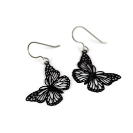 Pretty Smart Butterfly Dangle Earrings Lightweight Metal Cutout on Hypoallergenic Titanium Hooks (Black)