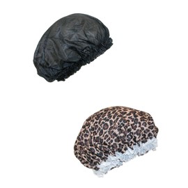 CTM® Women's Satin Hair Roller Sleep Cap Cover (2 Pack), Black/Leopard