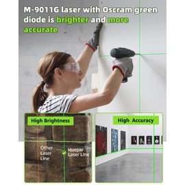 Huepar Professional Cross Laser Level Line with 360° Magnetic Pivoting Base, DIY Laser Level Self Leveling, Green Lines with 100Ft Visibility Horizontal and Vertical Line Level 9011G