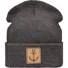 Knitted Hat: Anchor with Leather Patch – Wool Hat Winter