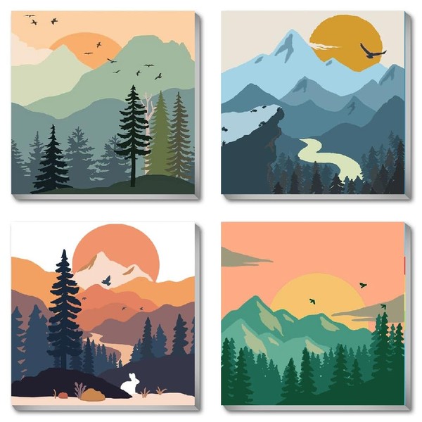 4 Pack Paint by Number for Adults Framed Canvas, Easy