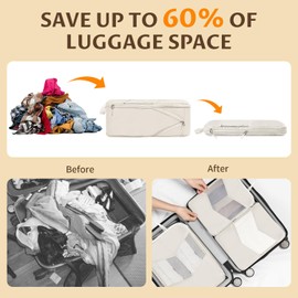 Vailge Compression Packing Cubes for Suitcases and Backpack, 10-Set Travel Packing Cubes with Visible Mesh and Double Zippers, Suitcase Organiser Bags including Shoe Bag and Laundry Bag, Beige