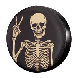 Foruidea Rock and Roll Skull Skeleton Bone Love Music Spare Tire Cover Dust-Proof Wheel Tire Cover Fit Trailer, RV, SUV and Many Vehicle 17 Inch