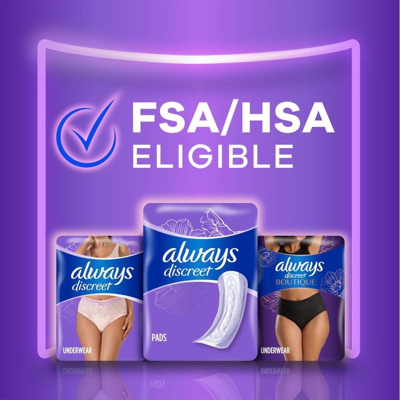 Always Discreet Adult Incontinence Pads for Women, Drier, 5 Drop