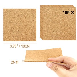 10 Pack Sheets Cork Coasters 4" Self-Adhesive Cork Mats Cork Backing Sheets for DIY Coasters Craft Accessories (Squares)