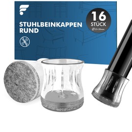 shinfly Chair Leg Caps, Pack of 16, Protective Caps for Chair Legs (Diameter 25-30 mm) with Felt, Clear Chair Leg Protectors, Floor Protectors for Chairs, Metal Chairs for Wear-Resistant, Glides