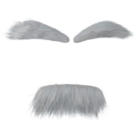 FR Self-Adhesive Fake Mustache and Eyebrows Combo, Natural Looking Fake Beard for Costume, Cosplay & Parties (Grey)