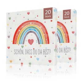 CraftWerk Rainbow Napkins Pack of 40 – Decoration with Saying Schön dass Du da bist for Children's Birthday, Birthday or School 32 x 32 cm