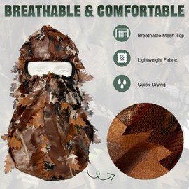 Geyoga Hunting Face Mask Turkey Leafy Camo Face Mask 3D Mesh Camouflage Hunting Mask Lightweight Face Cover Hunting Gear(Brown,Brown Leaf)