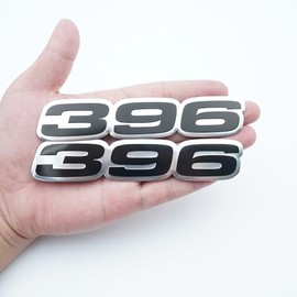 Pair Set 396 Letter Highly Polished Real Aluminum Car Truck Engine Swap Badge Emblem Nameplate (Silver Black)