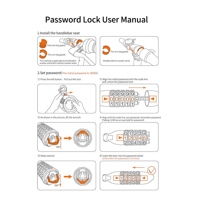 5 Digit Password Lock, Scooter Anti-Theft Combination Lock, 4 Foot