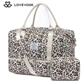 LOVEVOOK Weekender Bag Travel Duffel Bag with Shoe Compartment and Toiletry Bag for Women,Carry on Overnight Bag:_Leopard print_M