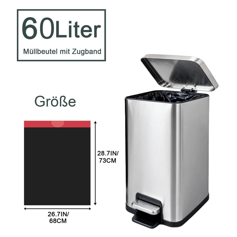 RULDGEE Sacchi della spazzatura da 60 l, con coulisse, 40