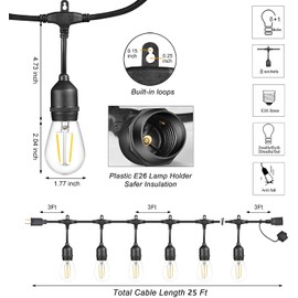 SWEET SHINE LED Patio String Lights, 35ft 18 Lights Solar Powered, E26 Socket with S14 Bulbs Weatherproof Outdoor Bistro Lights (18 Lights - Solar)