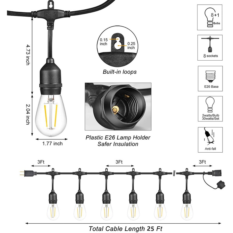 SWEET SHINE LED Patio String Lights, 35ft 18 Lights Solar
