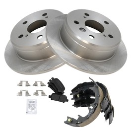 TRQ Rear Brake Pad & Rotor Kit Brake Pads Brake Rotor Parking Brake Shoe Set Semi-Metallic Compatible with 2000-2001 Toyota Camry 1999-2003 Solara