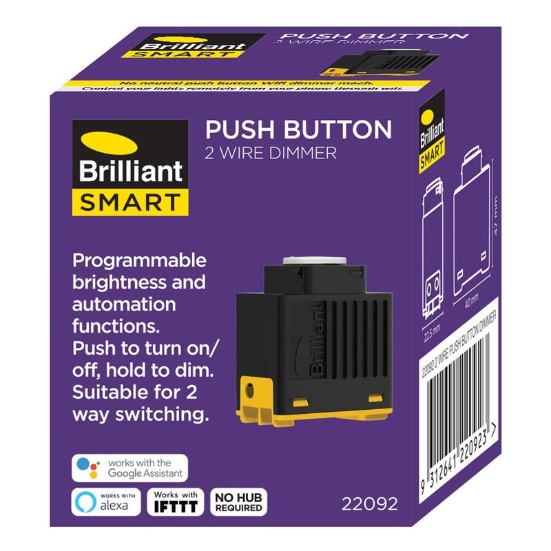 Brilliant Lighting Smart 2 Wire Push Button WiFi Smart No