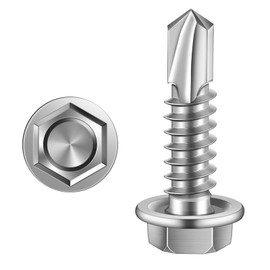 MewuDecor #10 x 1 (1/4" to 3" Available) Hex Washer Head Self Drilling Sheet Metal Screws with Drill Point, Stainless Steel 410, 100 PCS