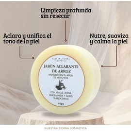 Nuestra Tierra Cosmética Jabón Aclarante de Arroz con Avena y Niacinamida, Inspirado en Agua de Horchata, 60g