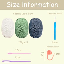 Renyiz Chunky Yarn for Crochet,Cotton Yarn Thick Wool for Crochet 3x50g Crochet Yarn for Beginners Amigurumi Yarn with 4mm Crochet Hook,Easy Crochet Starter Kit Blue Green Yarn