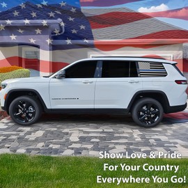 Bogar Tech Designs Precut Quarter Window American Flag Vinyl Decal Sticker Compatible with Jeep Grand Cherokee L 2021-2026, Thin Blue Line