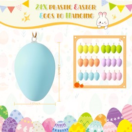 Easter Eggs for Hanging, Pack of 24 Plastic Easter Eggs Plastic in Beautiful Pastel Colours with String, Easter Eggs Decoration for Outdoor and Spring Decoration, Hanging Decoration for Outdoor and