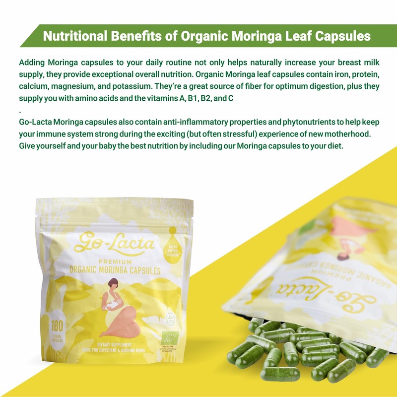 Go-Lacta 100% Organic Premium Moringa Capsules for Breastfeeding - Build