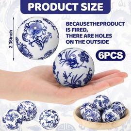 6 Pcs Blue and White Ceramic Ball Decor, Pattern 6