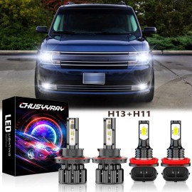 CHUSYYRAY For Ford Flex 2009-2019 White LED Headlight Hi-Lo Beam + Fog Light 4 Bulbs Combo