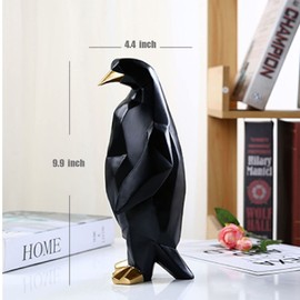 IDORTYBB Abstract Geometric Penguin Sculpture Animal Statue Art Figurine Home Decorations for Living Room Book Shelves Cabinet Desk Decor Table Centerpieces Ornaments (Black, Large)