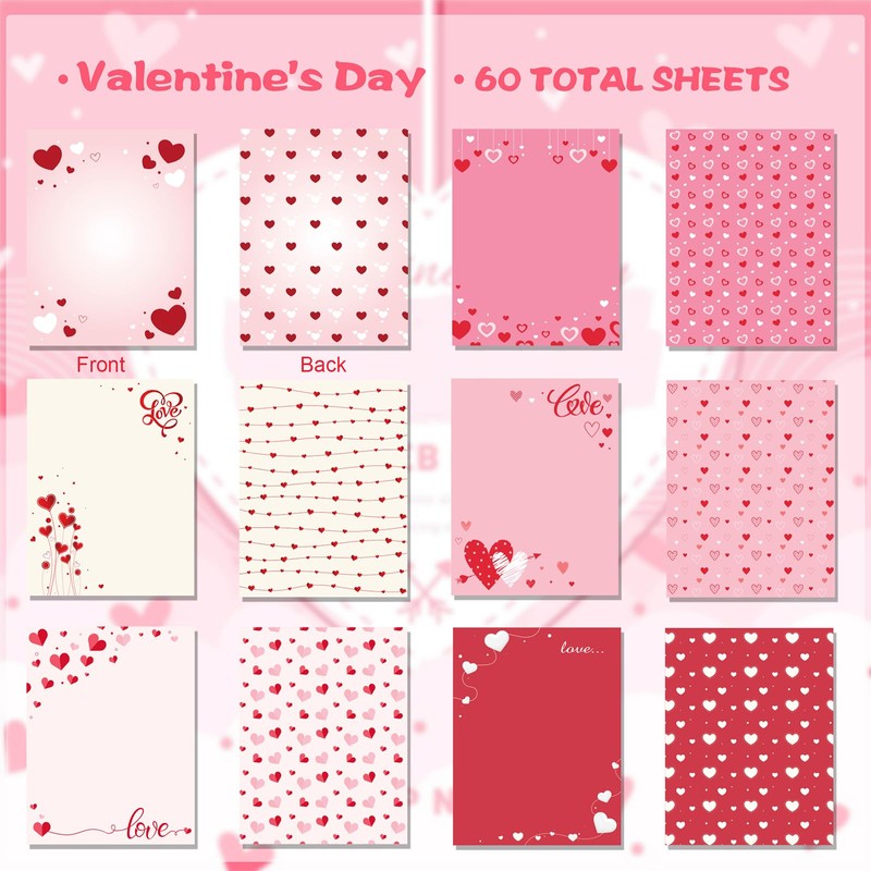 FANOST Valentine‘s Letter Paper Set - 60 Sheets A4 A4