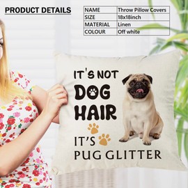 It's Pug Glitter Throw Pillow Cover - It's NOT Dog Hair, Pug Dog Decor, Funny Pug Pillowcase, Gift for Dog Lovers, Sofa Bed Living Room Home Decoration, Pillowcase 18x18 Inch 8D302