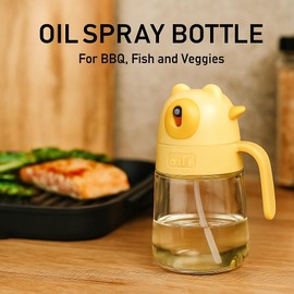 ANAM Bear-Shaped Oil Spray Bottle for Kitchen & Air Fryer – 300ml Glass Oil Mister for Cooking, Baking, Frying – Non-Drip, Food-Grade (Yellow)