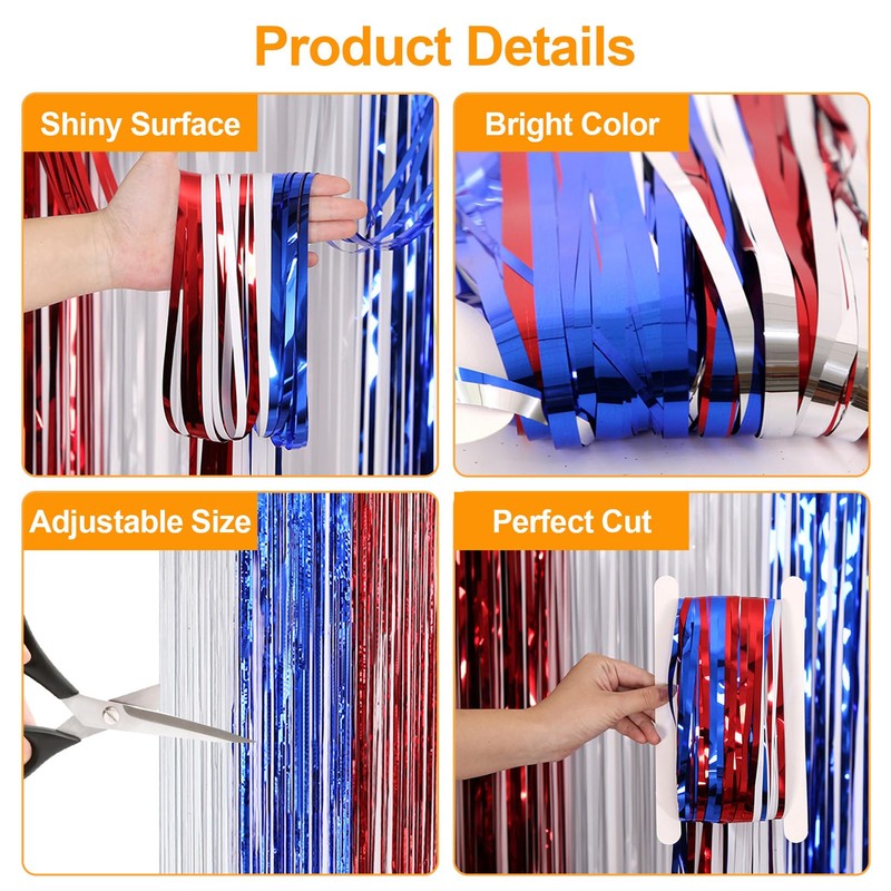 4th of July Foil Fringe Curtains, Red White Blue Streamers